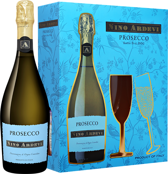 Игристое вино Nino Ardevi Prosecco DOC Extra Dry Progetti Agricoli (gift box with 2 glasses), 0.75 л в Москве