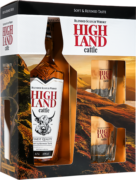 Виски Highland Cattle Blended Scotch Whisky (gift box with 2 glasses), 0.7 л в Москве